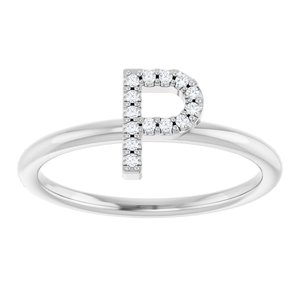 14K White Gold Initial P Round 1 Mm I1, G-H Polished .05 Ctw Natural Diamond Initial Ring Size 7