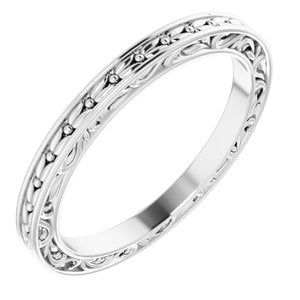 14K Yellow Or White Or Rose Gold Or Platinum 2 mm Floral Flat Band