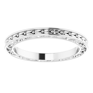 14K Yellow Or White Or Rose Gold Or Platinum 2 mm Floral Flat Band