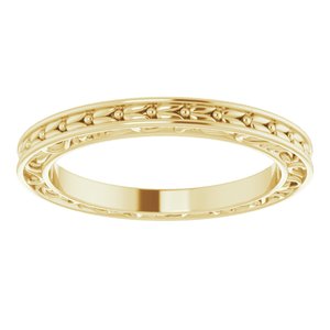 14K Yellow Or White Or Rose Gold Or Platinum 2 mm Floral Flat Band