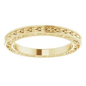 14K Yellow Or White Or Rose Gold Or Platinum 2 mm Floral Flat Band