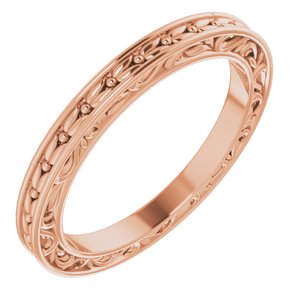 14K Yellow Or White Or Rose Gold Or Platinum 2 mm Floral Flat Band