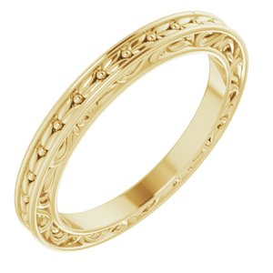 14K Yellow Or White Or Rose Gold Or Platinum 2 mm Floral Flat Band