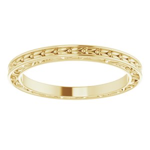 14K Yellow Gold 2 Mm Polished Scuptural Leaf Design Band Size 7.5
