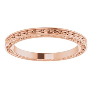 14K Yellow Or White Or Rose Gold Or Platinum 2 mm Floral Flat Band