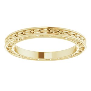 14K Yellow Or White Or Rose Gold Or Platinum 2 mm Floral Flat Band