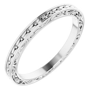 14K Yellow Or White Or Rose Gold Or Platinum 2 mm Floral Flat Band