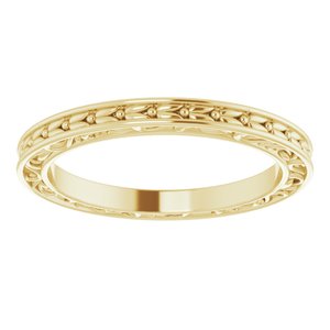 14K Yellow Gold 2 Mm Polished Scuptural Leaf Design Band Size 6