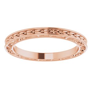 14K Yellow Or White Or Rose Gold Or Platinum 2 mm Floral Flat Band