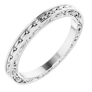 14K Yellow Or White Or Rose Gold Or Platinum 2 mm Floral Flat Band
