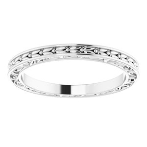 14K White Gold 2 Mm Polished Scuptural Leaf Design Band Size 6.5