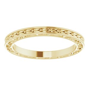 14K Yellow Or White Or Rose Gold Or Platinum 2 mm Floral Flat Band