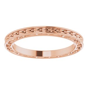 14K Yellow Or White Or Rose Gold Or Platinum 2 mm Floral Flat Band