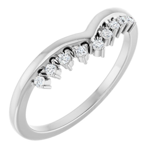 14K White Gold Or Platinum Round 1.3 Mm Polished .08 Ctw Natural Diamond Contour Band, Size 7