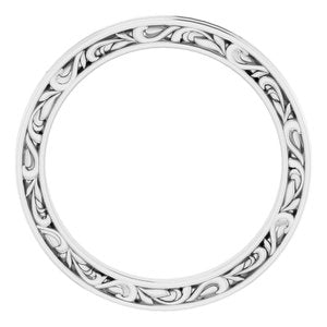 14K White Gold 2 Mm Polished Scuptural Leaf Design Band Size 6.5