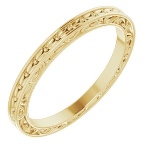 14K Yellow Or White Or Rose Gold Or Platinum 2 mm Floral Flat Band