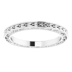 14K Yellow Or White Or Rose Gold Or Platinum 2 mm Floral Flat Band