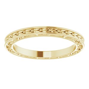 14K Yellow Or White Or Rose Gold Or Platinum 2 mm Floral Flat Band