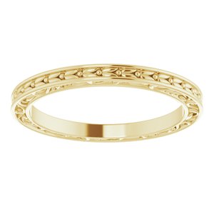 14K Yellow Or White Or Rose Gold Or Platinum 2 mm Floral Flat Band