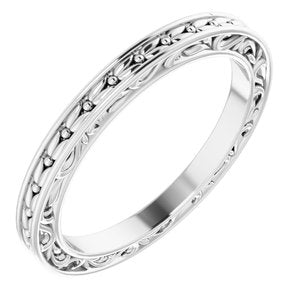 14K Yellow Or White Or Rose Gold Or Platinum 2 mm Floral Flat Band
