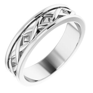 14K White Gold 6 Mm Polished X-Patterned Band Size 11