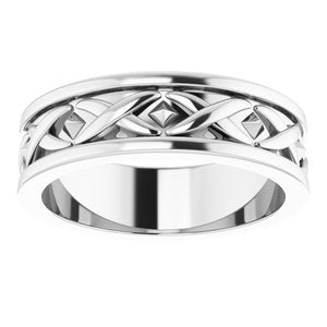 14K White Gold 6 Mm Polished X-Patterned Band Size 7.5