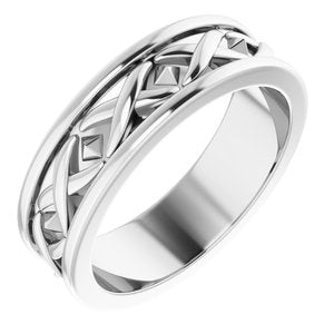 14K White Gold 6 Mm Polished X-Patterned Band Size 7.5