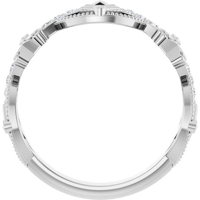 14K White Gold Round 1.3 Mm Polished 1/8 Ctw Natural Diamond Vintage-Inspired Anniversary Band, Size 7