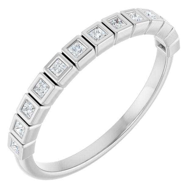 14K White Gold Square 1.3 X 1.3 Mm Polished 1/6 Ctw Natural Diamond Anniversary Band, Size 7
