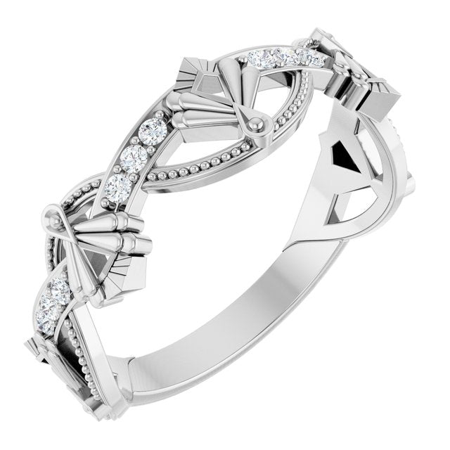 14K White Gold Round 1.3 Mm Polished 1/8 Ctw Natural Diamond Vintage-Inspired Anniversary Band, Size 7