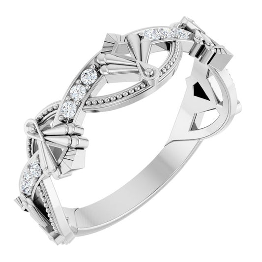 14K White Gold Round 1.3 Mm Polished 1/8 Ctw Natural Diamond Vintage-Inspired Anniversary Band, Size 7