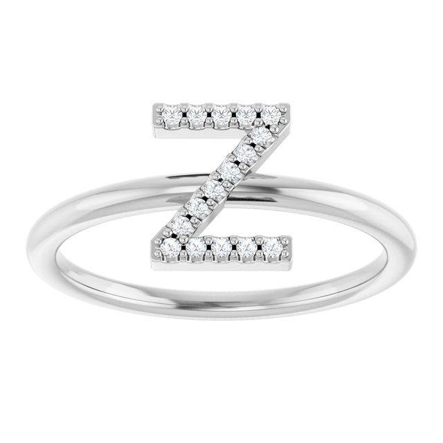 14K Yellow Or White Or Rose Gold Round I1, G-H Polished Natural Diamond Intial A Ring, Size 7