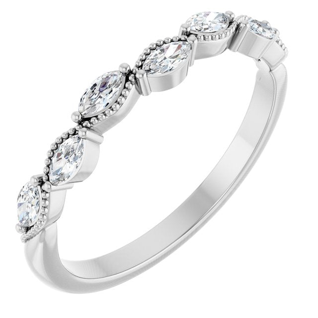 14K White Gold Marquise 3.5 X 1.7 Mm Polished 1/3 Ctw Natural Diamond Anniversary Band, Size 7