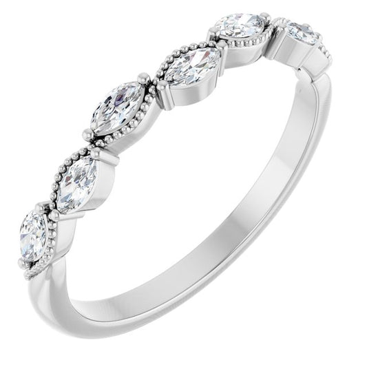 14K White Gold Marquise 3.5 X 1.7 Mm Polished 1/3 Ctw Natural Diamond Anniversary Band, Size 7