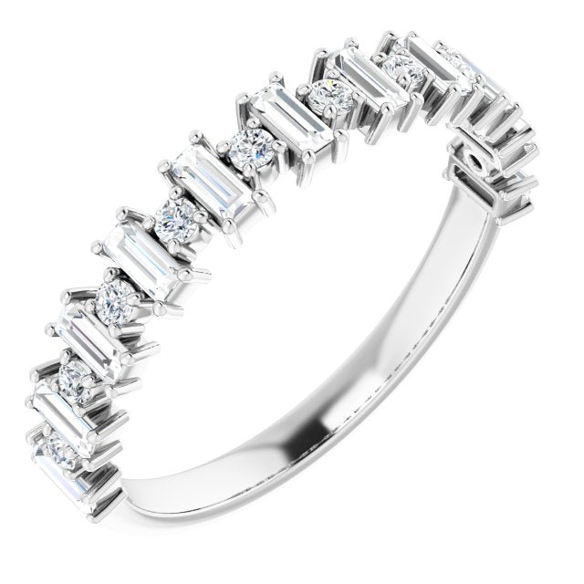 14K White Gold Straight Baguette 3 X 1.5 Mm Polished 1/2 Ctw Natural Diamond Anniversary Band, Size 7