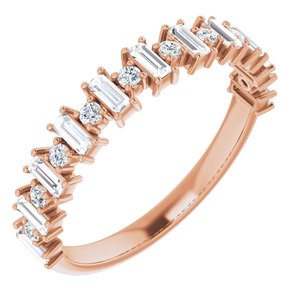 14K Rose Gold Straight Baguette 3 X 1.5 Mm Polished 1/2 Ctw Natural Diamond Anniversary Band Size 7