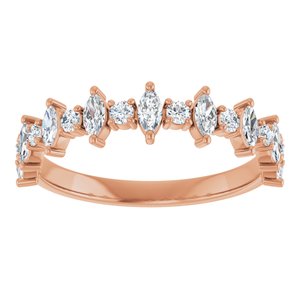 14K Rose Gold Marquise 3.5 X 1.75 Mm Polished 1/2 Ctw Natural Diamond Anniversary Band Size 7