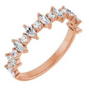 14K Rose Gold Marquise 3.5 X 1.75 Mm Polished 1/2 Ctw Natural Diamond Anniversary Band Size 7