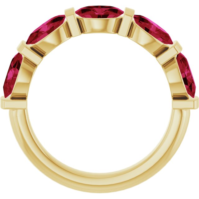14K Yellow Gold Oval 6 X 4 Mm Polished Lab-Grown Ruby Anniversary Band Size 7