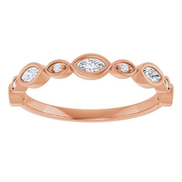 14K Rose Gold Marquise 3.5 X 1.75 Mm Polished 1/4 Ctw Natural Diamond Anniversary Band, Size 7