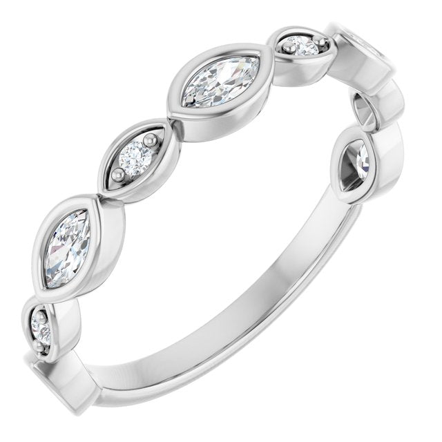 14K White Gold Marquise 4 X 2 Mm Polished 3/8 Ctw Lab-Grown Diamond Anniversary Band, Size 7