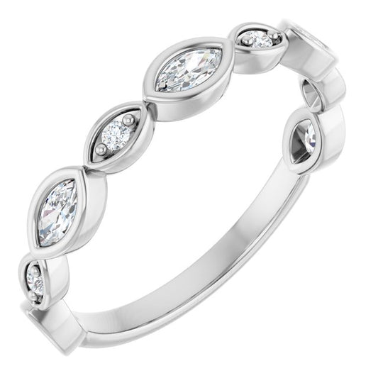 14K White Gold Marquise 4 X 2 Mm Polished 3/8 Ctw Lab-Grown Diamond Anniversary Band, Size 7