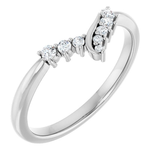 14K White Or Yellow Gold Round Polished 1/8 Ctw Natural Diamond Contour Band, Size 7