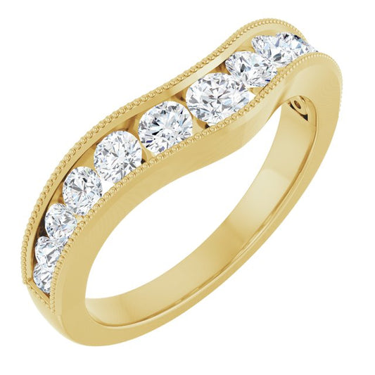 14K Yellow Gold Round 3.1 Mm Polished 3/4 Ctw Natural Diamond Contour Band, Size 7