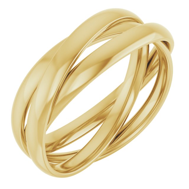 14K Yellow Gold Gold Polished Tri-Color 3-Band Rolling Standard-Fit Band, Size 4
