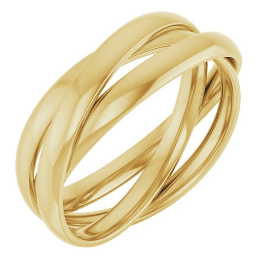 14K Yellow Gold Gold Polished Tri-Color 3-Band Rolling Standard-Fit Band, Size 4