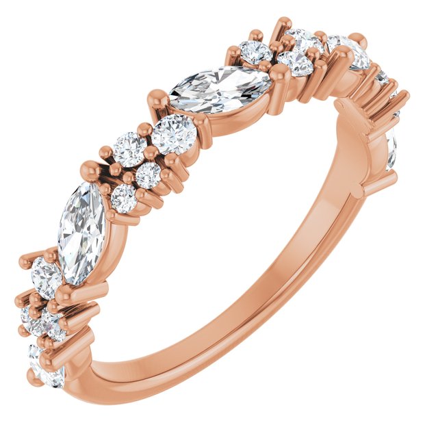 14K White Or Rose Gold Marquise 5 X 2.5 Mm Polished 7/8 Ctw Natural Diamond Anniversary Band, Size 7
