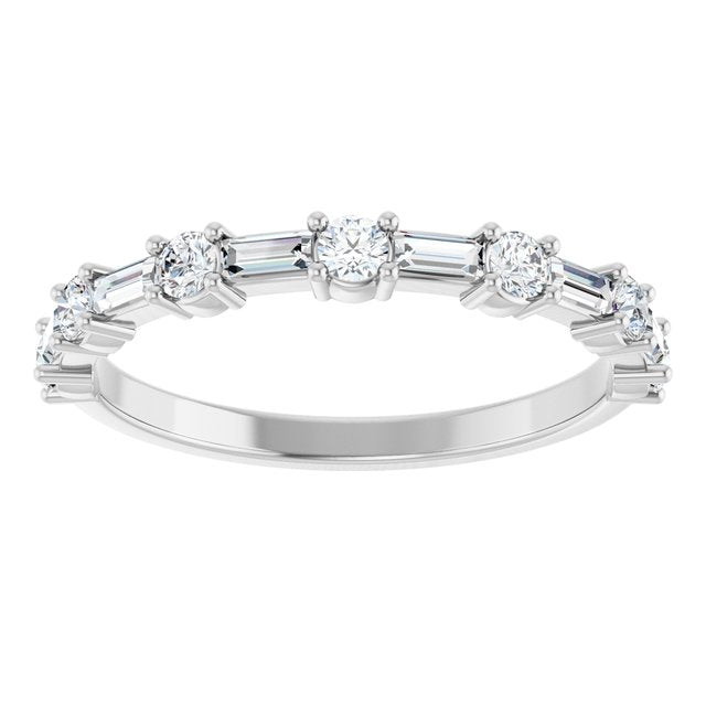 14K Yellow Or White Gold Or Platinum Straight Baguette Polished Natural Diamond Anniversary Band, Size 7