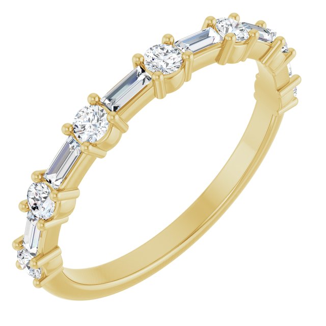 14K Yellow Or White Gold Or Platinum Straight Baguette Polished Natural Diamond Anniversary Band, Size 7
