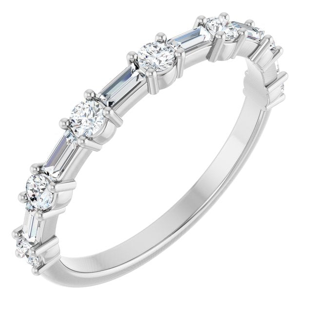14K Yellow Or White Gold Or Platinum Straight Baguette Polished Natural Diamond Anniversary Band, Size 7